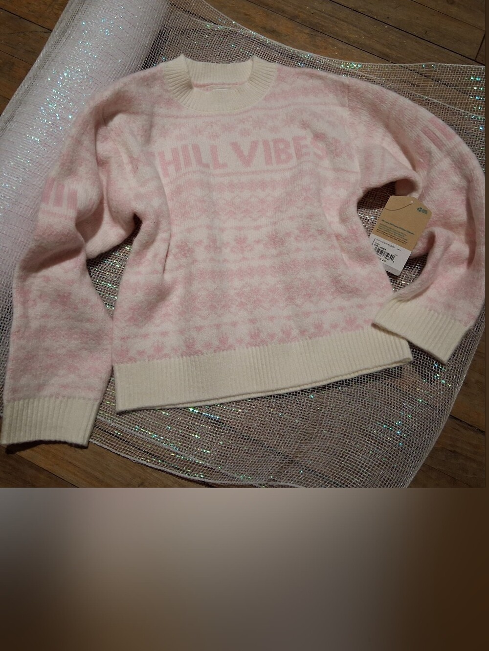 Chill Vibes Crewneck Sweater - Pink & Cream